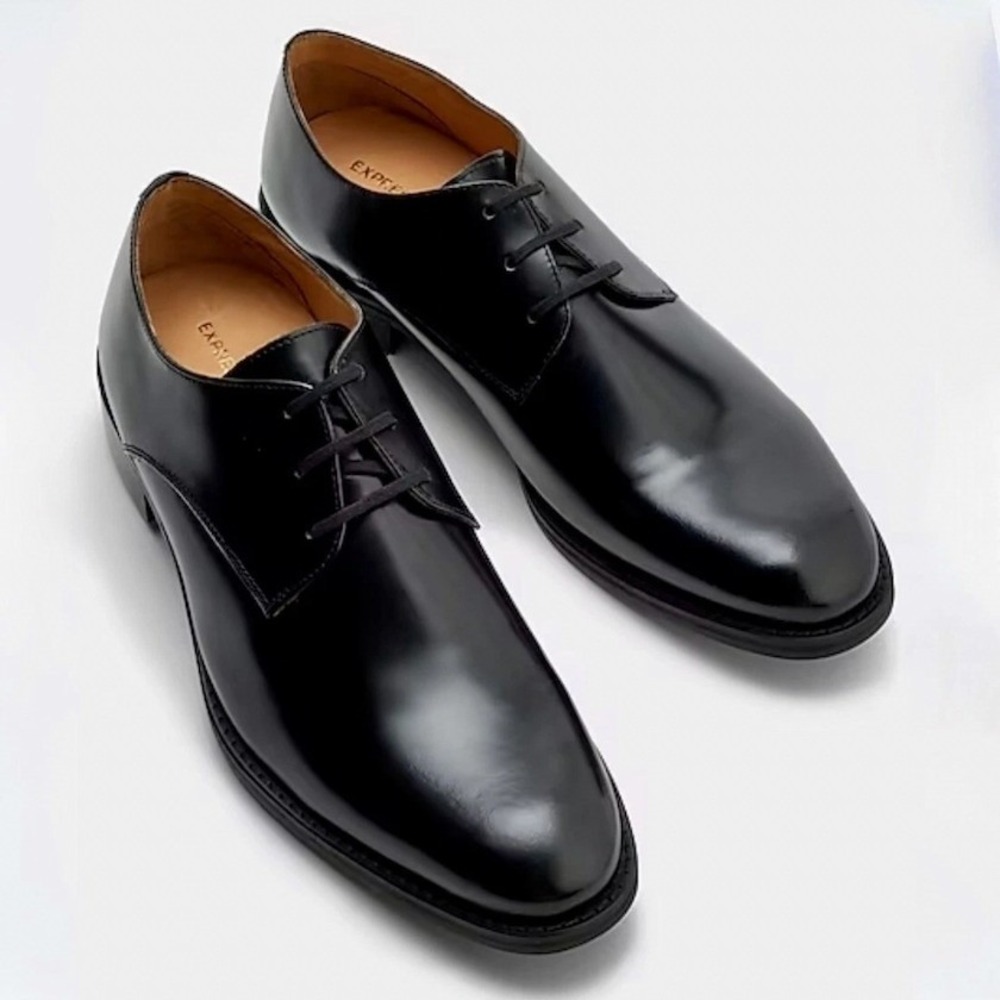 NEW Express Mens Black Leather Derby Dress Shoes Lace Up Round Toe SIZE 8
